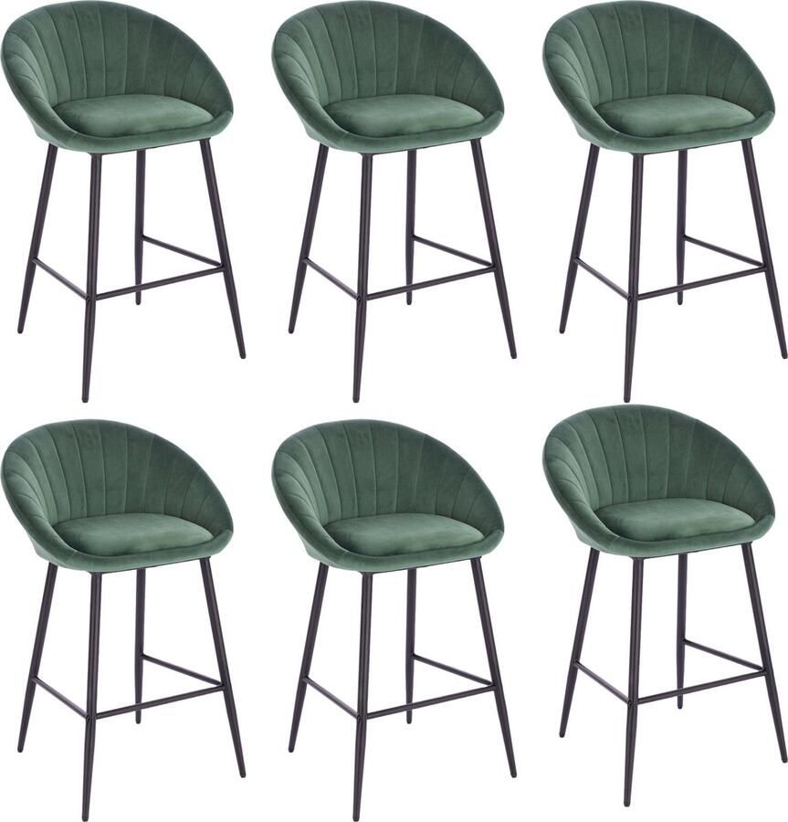 Lina Liberty Barstoel Groen- Set van 6 Velvet Barkrukken