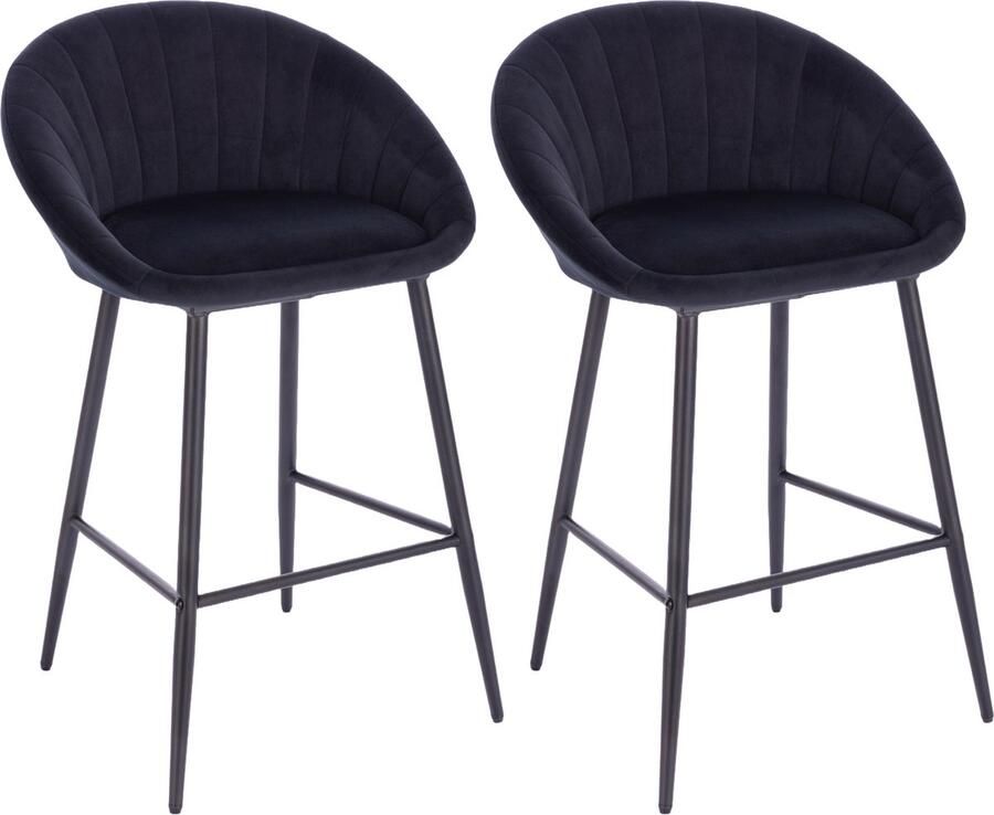 Lina Liberty Barstoel Zwart Set van 2 Velvet Barkrukken