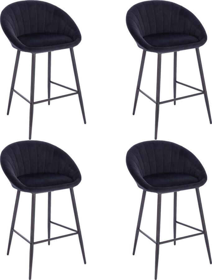 Lina Liberty Barstoel Zwart Set van 4 Velvet Barkrukken