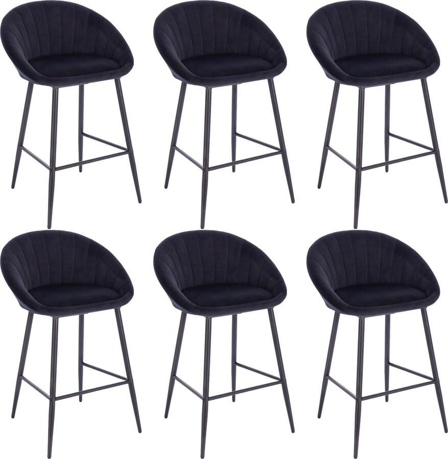 Lina Liberty Barstoel Zwart Set van 6 Velvet Barkrukken