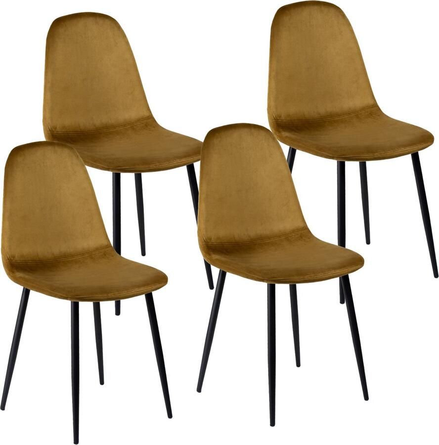 Mevsim Camel Eetkamerstoel Set van 4 100% Velvet Bruine eetstoel Metaalpoot -Woonkamerstoel - Foto 2