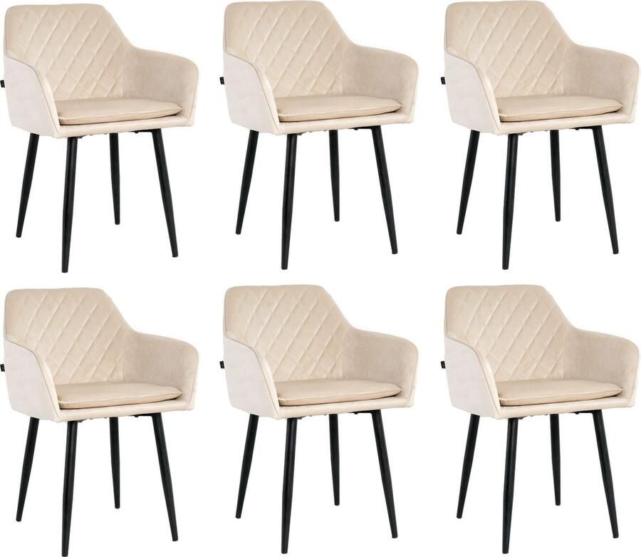 Lina Noble Eetkamerstoelen Beige Set van 6 Velvet
