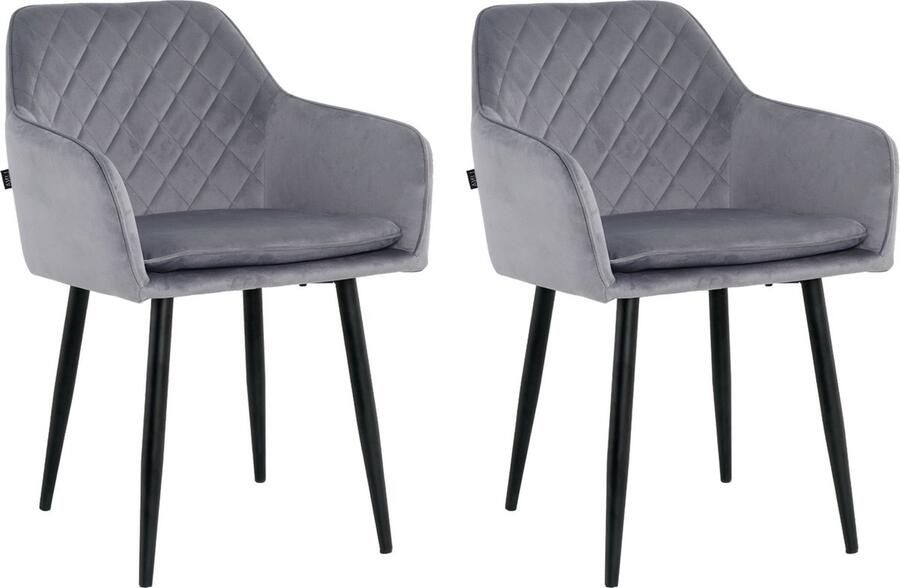 Lina Noble Eetkamerstoelen Grijs Set van 2 Velvet