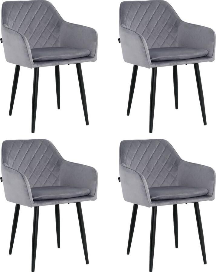 Lina Noble Eetkamerstoelen Grijs Set van 4 Velvet