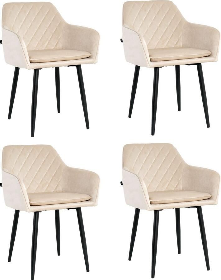 Lina Noble Eetkamerstoelen met Armleuning – Set van 4 – Beige