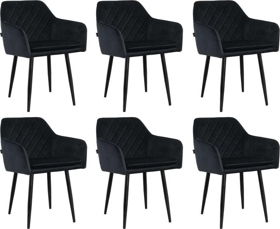 Lina Noble Eetkamerstoelen Zwart Set van 6 Velvet