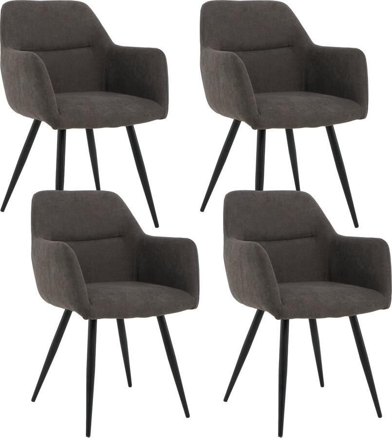 Lina Eetkamerstoel Nova Set van 4 Antracietgrijs Stof Woonkamerstoel