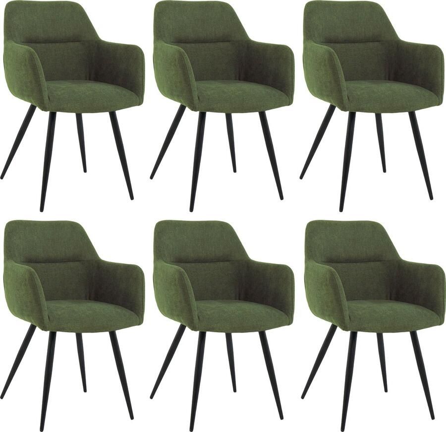 Lina Nova Eetkamerstoelen Groen- Set van 6 Stof