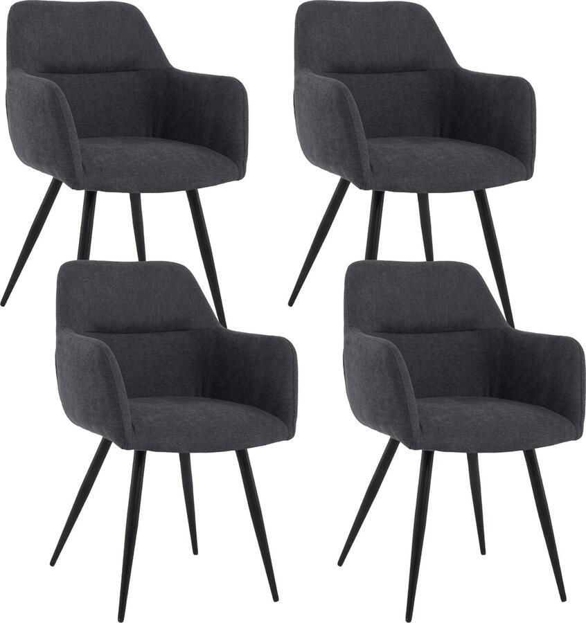 Lina Nova Eetkamerstoelen Zwart Set van 4 Stof