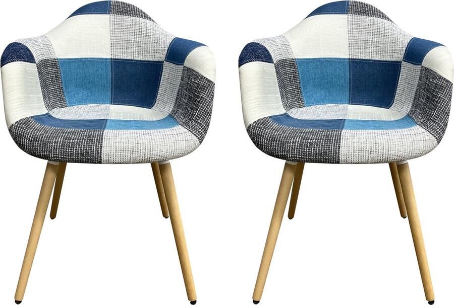 Mevsim Store RIA Eetkamerstoelen set van 2 – Keukenstoelen Blauw- Grijs- Stof - Foto 2
