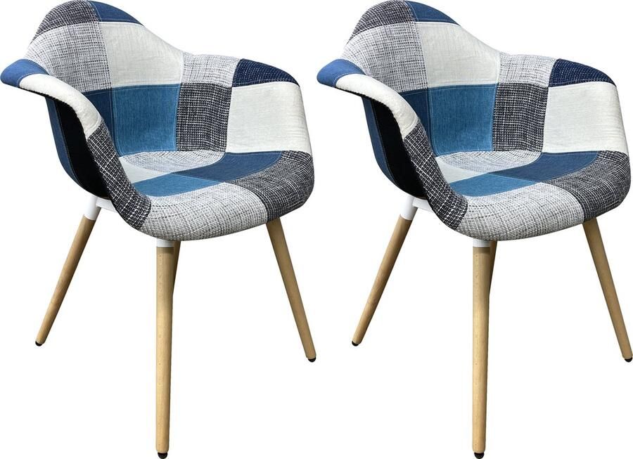 Mevsim Store RIA Eetkamerstoelen set van 2 – Keukenstoelen Blauw- Grijs- Stof