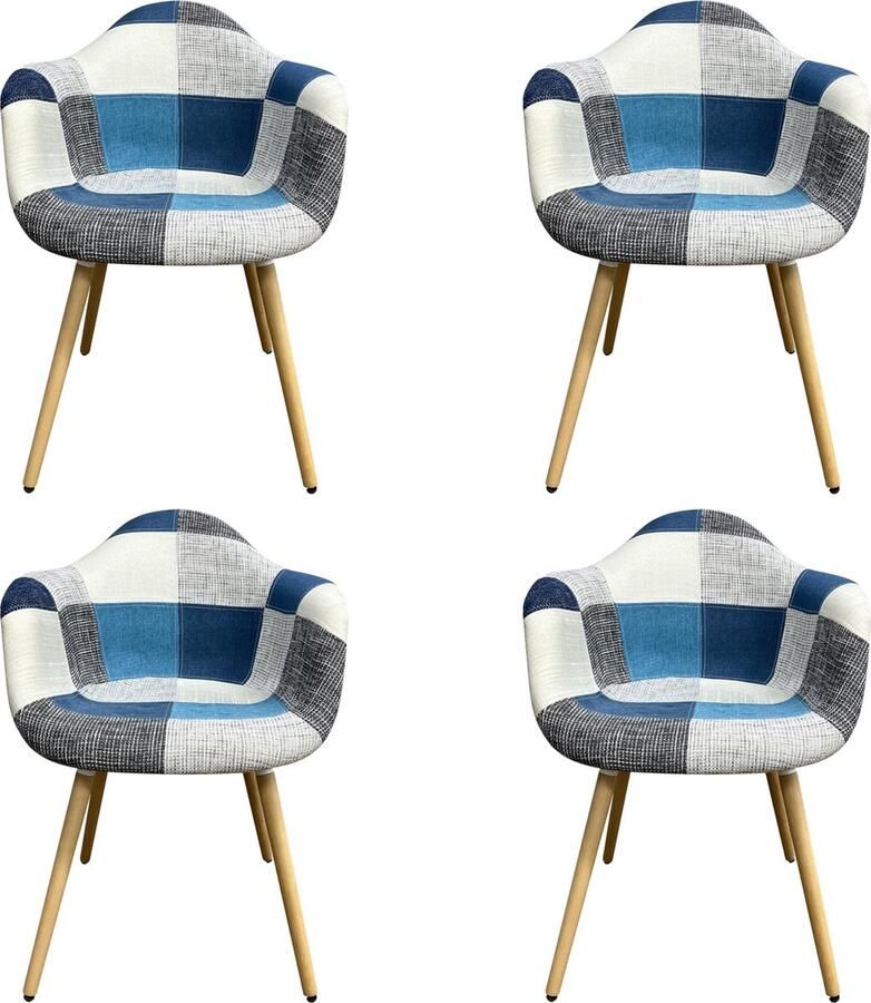 Mevsim Store RIA Eetkamerstoelen set van 4 – Keukenstoelen Blauw- Grijs- Stof - Foto 2