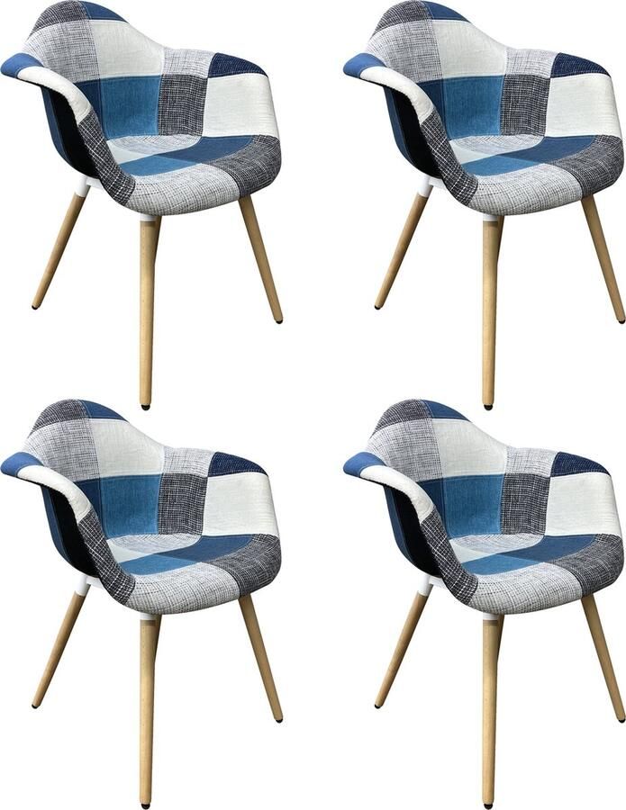 Mevsim Store RIA Eetkamerstoelen set van 4 – Keukenstoelen Blauw- Grijs- Stof
