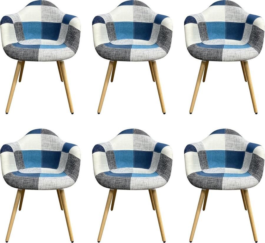 Mevsim Store RIA Eetkamerstoelen set van 6 – Keukenstoelen Blauw- Grijs- Stof - Foto 2