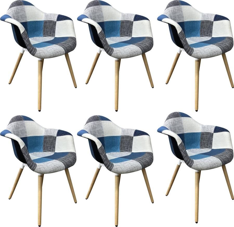 Mevsim Store RIA Eetkamerstoelen set van 6 – Keukenstoelen Blauw- Grijs- Stof