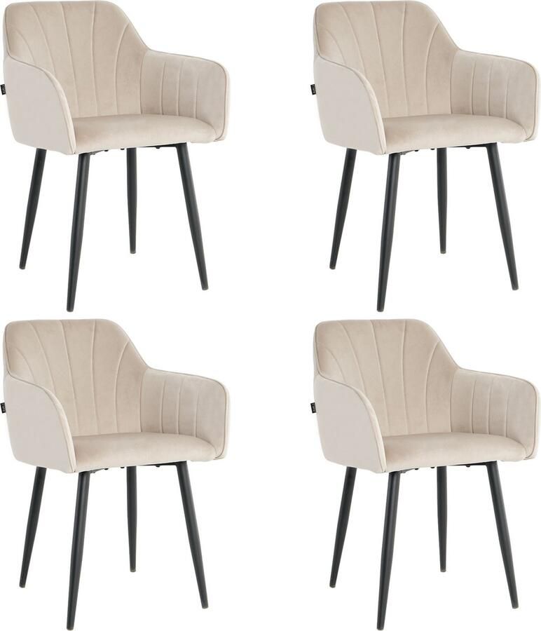 Lina Rio Eetkamerstoelen Beige Set van 4 Velvet