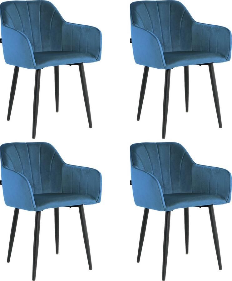 Lina Rio Eetkamerstoelen Blauw Set van 4 Velvet