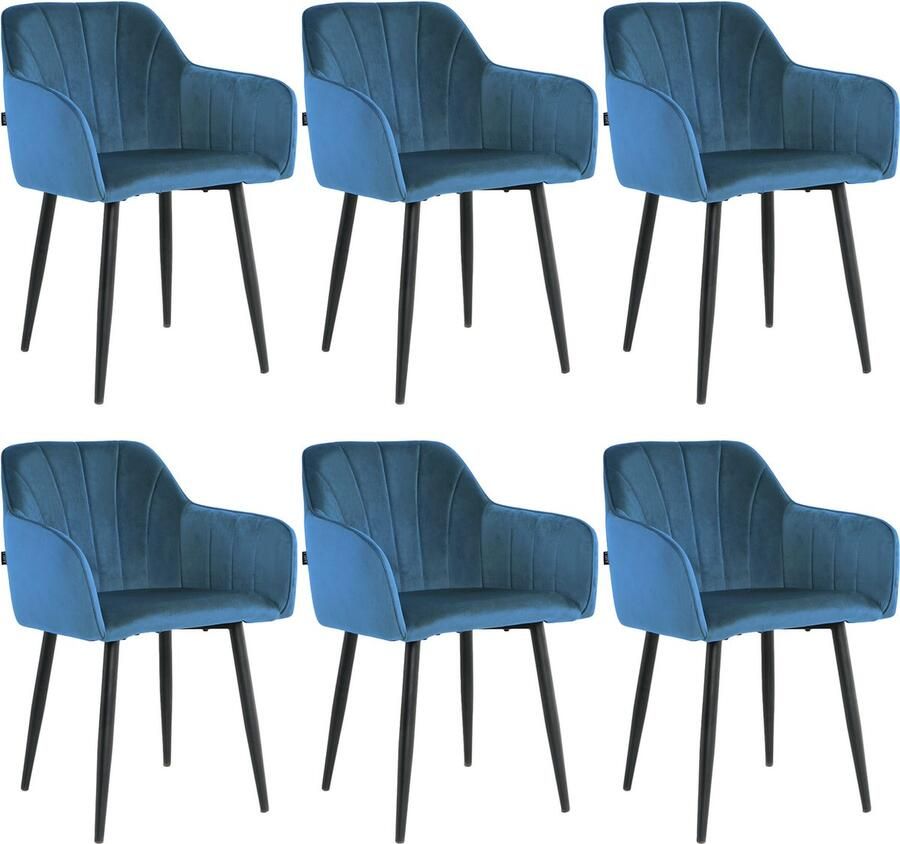 Lina Rio Eetkamerstoelen Blauw Set van 6 Velvet