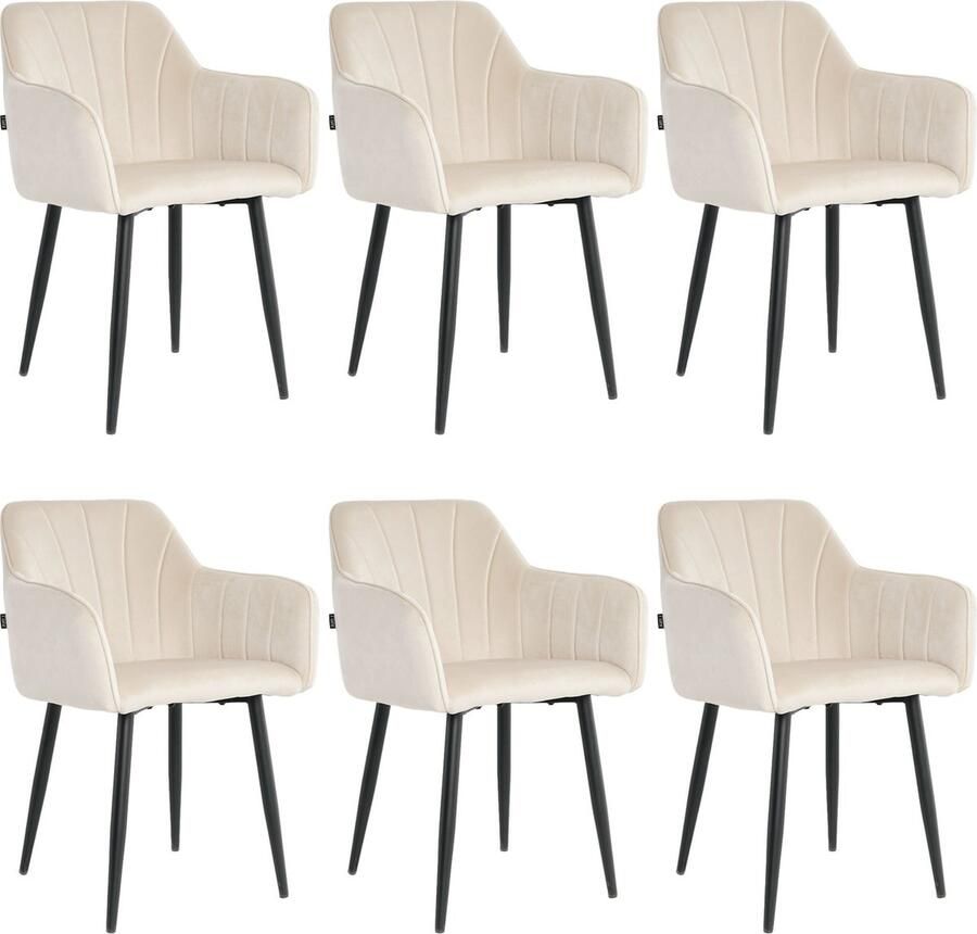 Lina Rio Eetkamerstoelen Creme Set van 6 Velvet