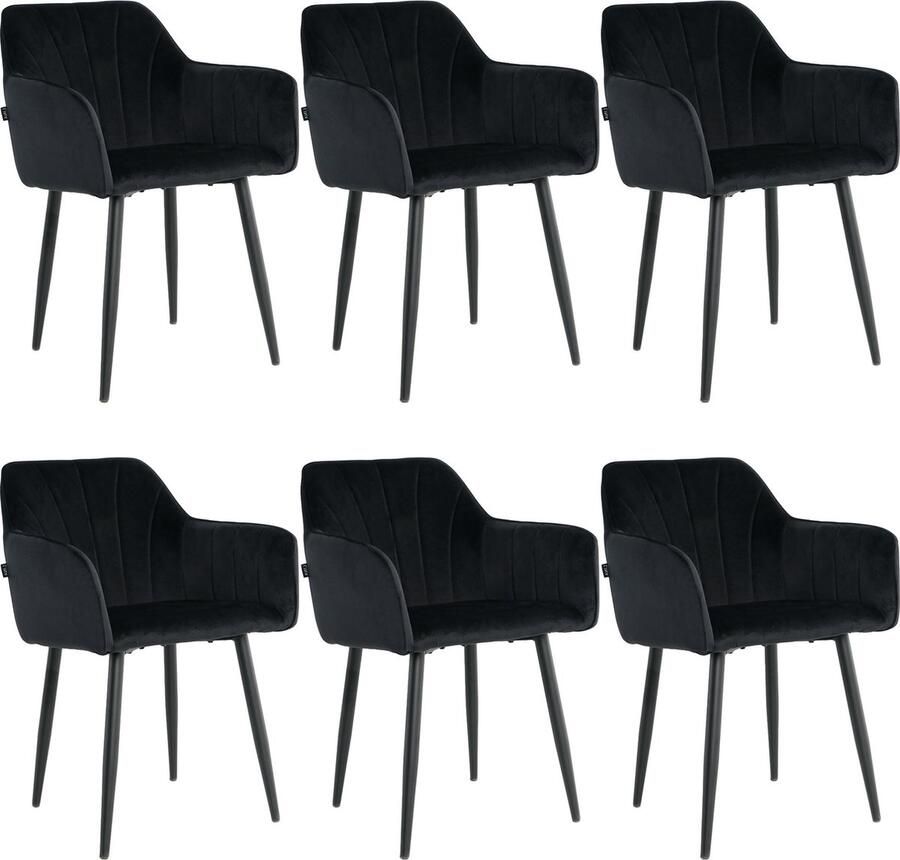 Lina Rio Eetkamerstoelen Zwart Set van 6 Velvet