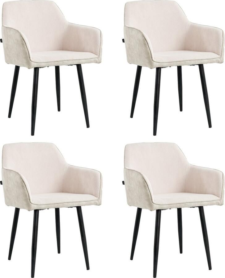 Lina Tony Eetkamerstoel Beige Set van 4 Ribstof