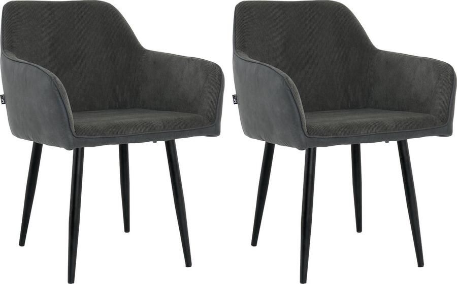 Lina Tony Eetkamerstoel Zwart Set van 2 Ribstof