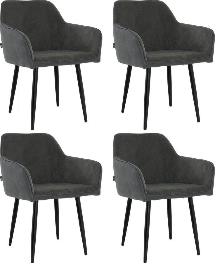 Lina Tony Eetkamerstoel Zwart Set van 4 Ribstof