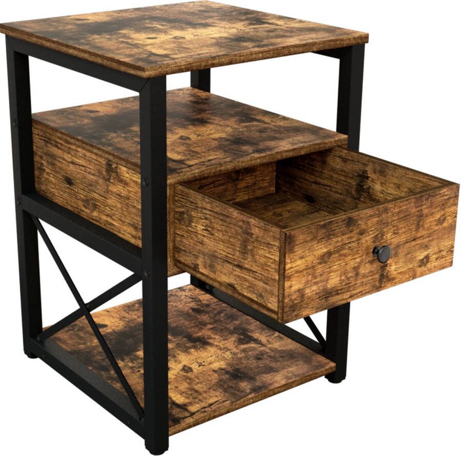 Lina Nachtkastje Industrieel Bruin Zwart 40x40x55 cm Industrieel ontwerp - Foto 2