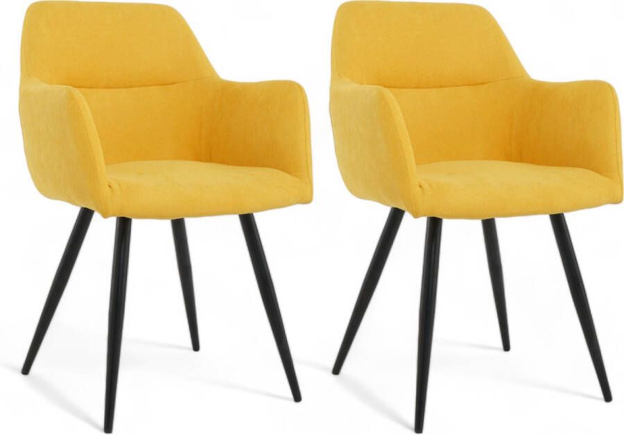 Lina Eetkamerstoel Nova Set van 2 Okergeel Stof Woonkamerstoel