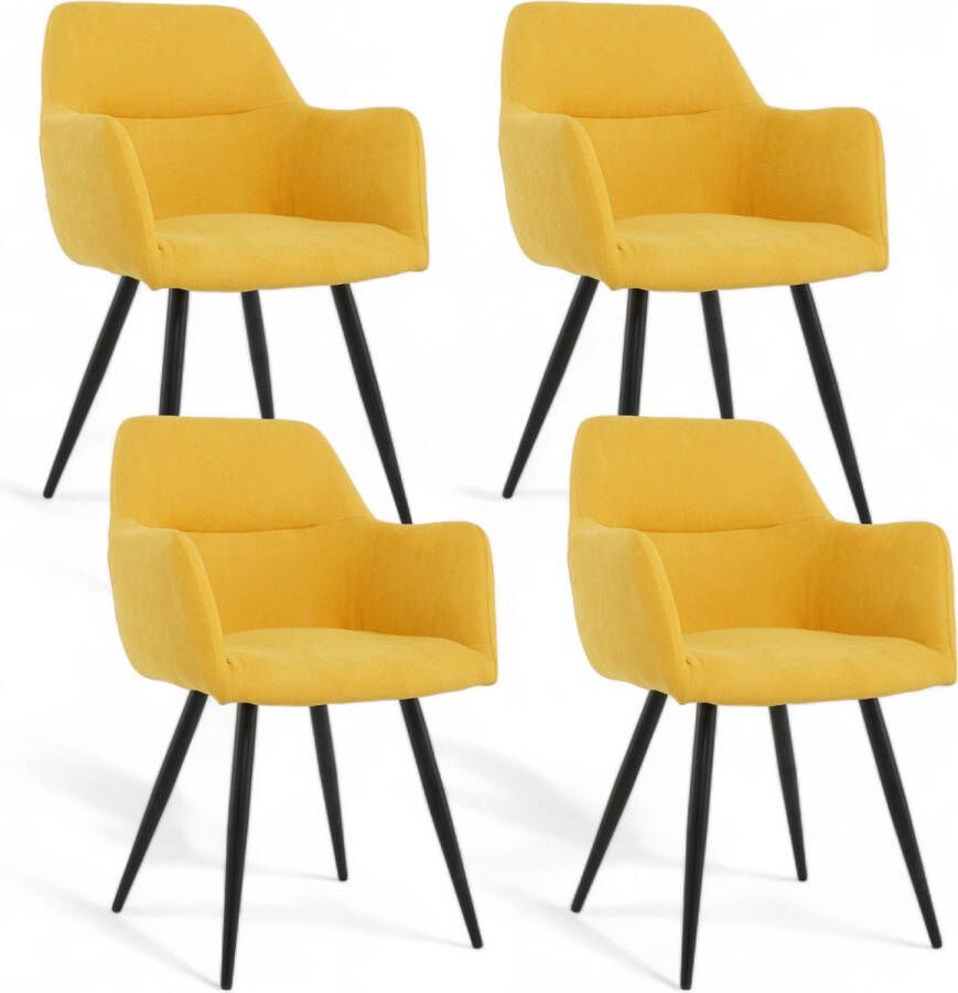 Lina Eetkamerstoel Nova Set van 4 Okergeel Stof Woonkamerstoel
