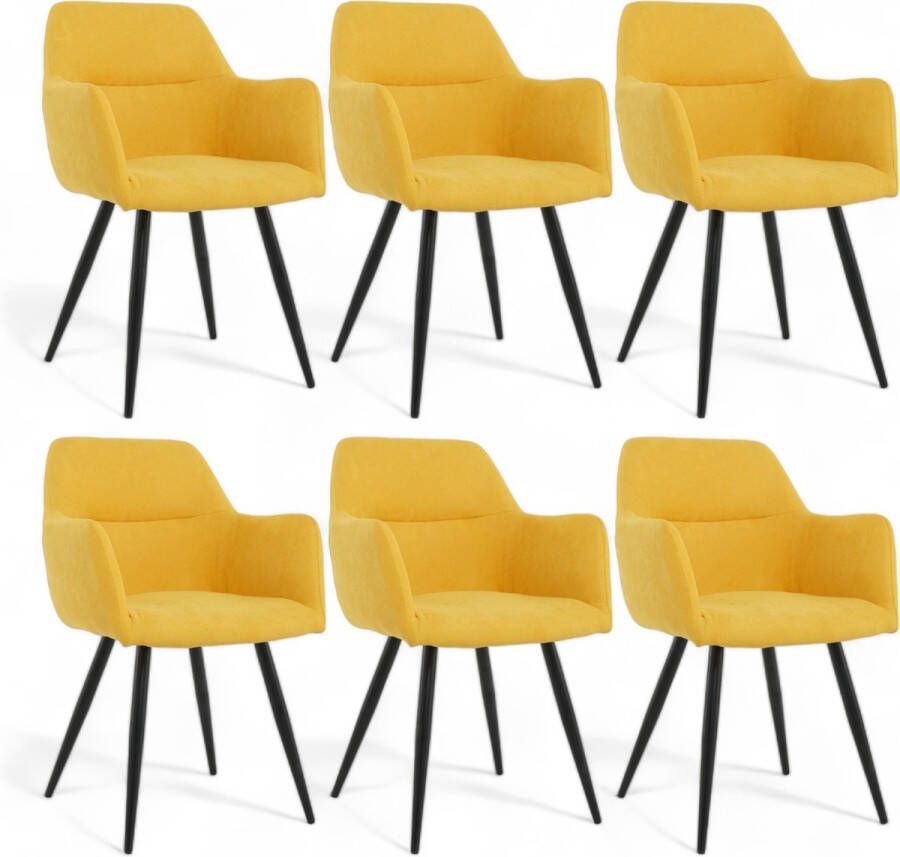 Lina Eetkamerstoel Nova Set van 6 Okergeel Stof Woonkamerstoel