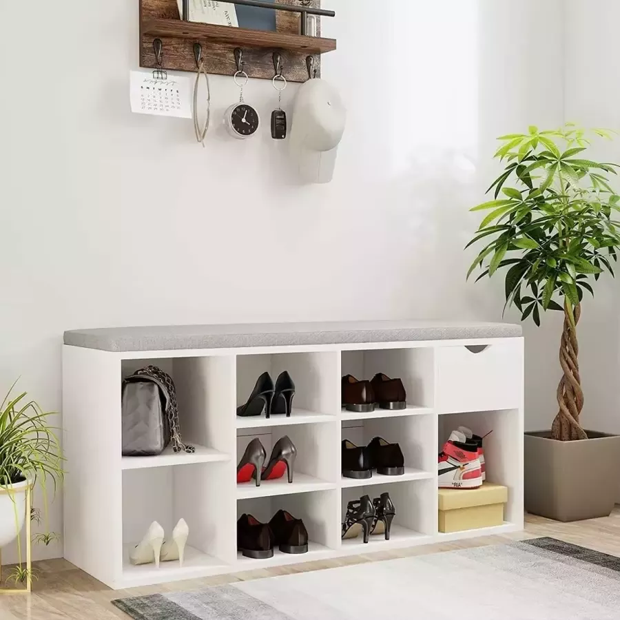 Lina Schoenenkast 3 Niveaus Opbergbank met Lade en Open Vakken - Foto 2