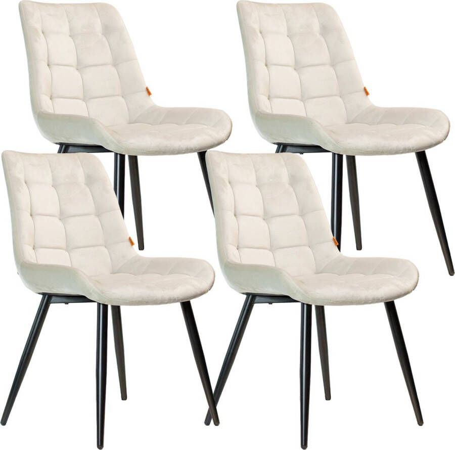 Lina Wolf Eetkamerstoel Set van 4 Beige Velvet Metaalpoot Woonkamerstoel