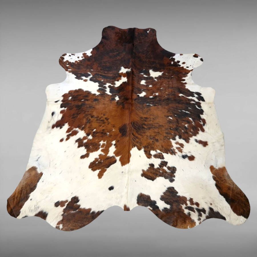 Koeienhuid vloerkleed bruin wit zwart Tri color koeienvel koeienkleed Normandische koeienvel 220X220 T.001 - Foto 3