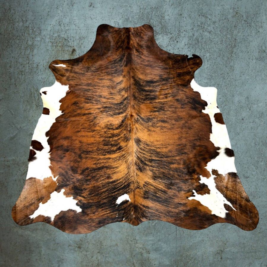 Lindian Style Koeienhuid vloerkleed 240X220 Tricolore Bruin zwart wit Tri color Normandische koeienvel T4091