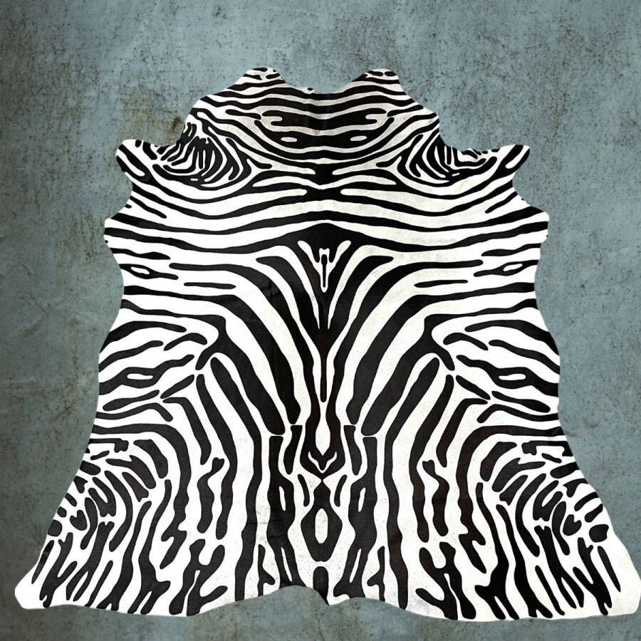 Lindian Style Koeienhuid Zebra pint vloerkleed 210x180 zwart wit gebroken wit beige