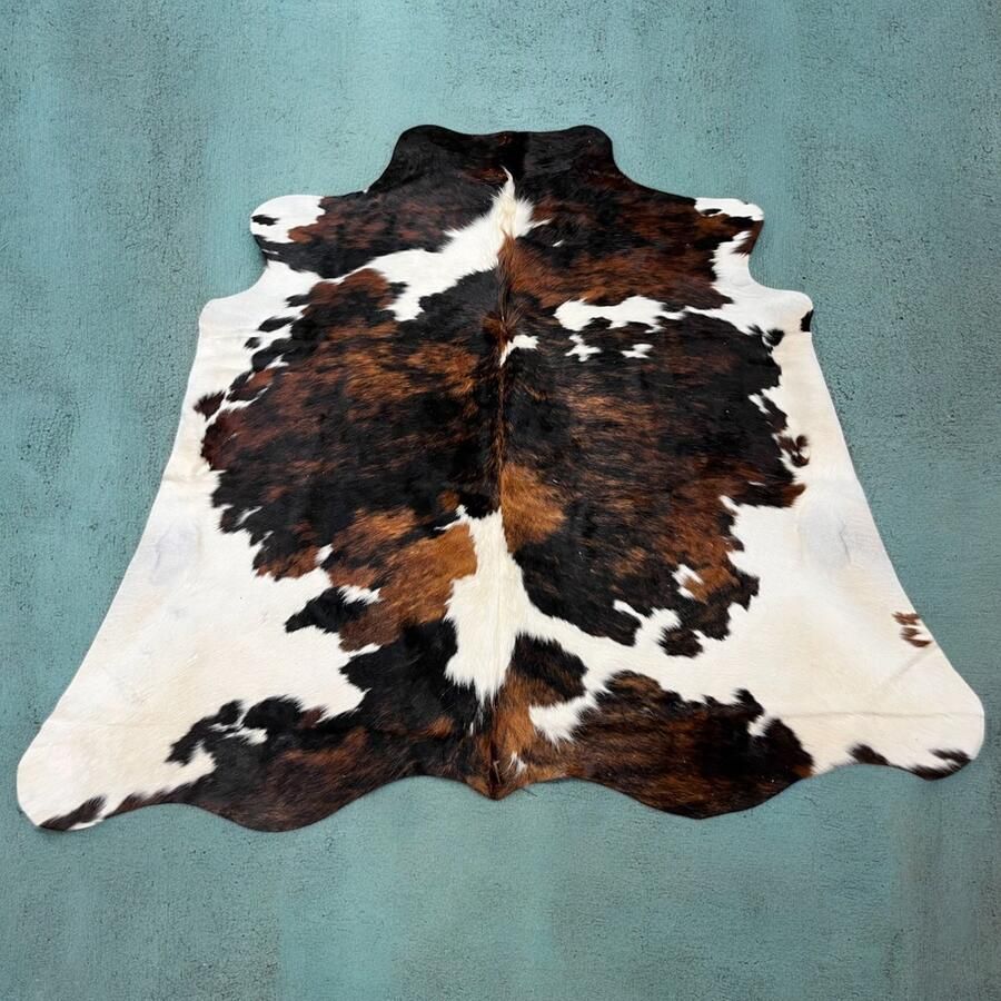 Lindian Style Koeienhuid vloerkleed 240x220 Tricolore Normandische koeienvel bruin wit zwart T.405 - Foto 4