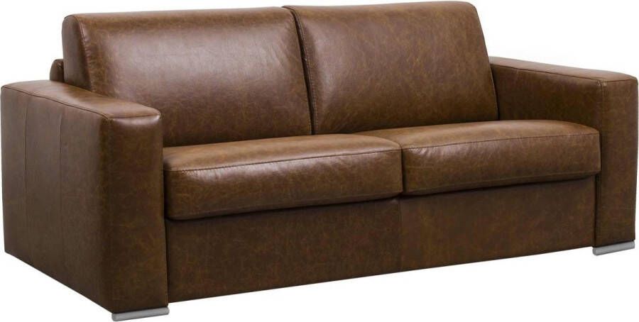 LINEA SOFA 3-zits slaapbank van 100% vintage buffelleer in karamelkleur express converteerbaar met 18 cm dik matras DELECTEA II L 200 cm x H 84 cm x D 100 cm - Foto 2