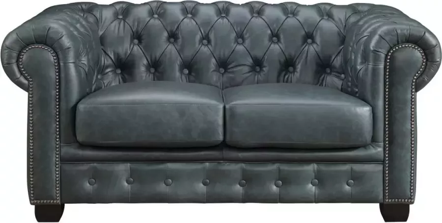 Vente-unique Chesterfield 2-zitsbank BRENTON 100% buffelleer Spaans groen L 160 cm x H 73 cm x D 96 cm - Foto 2