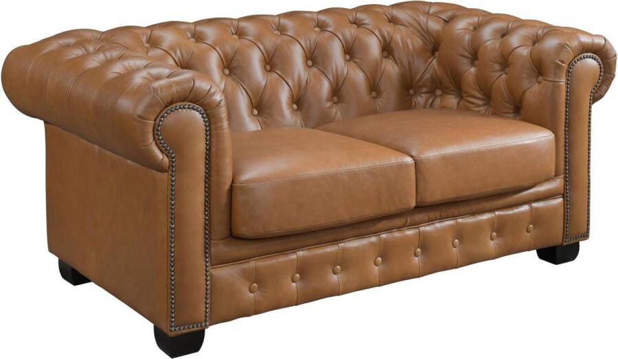 Vente-unique LINEA SOFA Chesterfield 2-zitsbank BRENTON 100% buffelleer Vintage caramel L 160 cm x H 73 cm x D 96 cm - Foto 3