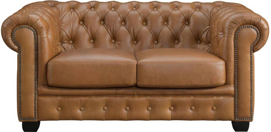 Vente-unique LINEA SOFA Chesterfield 2-zitsbank BRENTON 100% buffelleer Vintage caramel L 160 cm x H 73 cm x D 96 cm - Foto 4