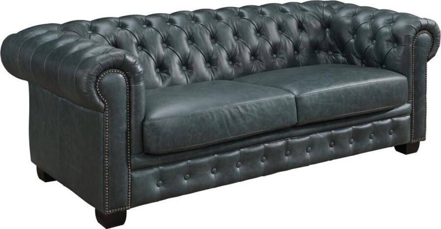 LINEA SOFA Chesterfield 3-zitsbank BRENTON 100% buffelleer Spaans groen L 201 cm x H 73 cm x D 96 cm - Foto 3