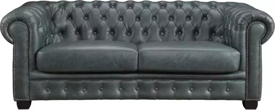 LINEA SOFA Chesterfield 3-zitsbank BRENTON 100% buffelleer Spaans groen L 201 cm x H 73 cm x D 96 cm - Foto 4