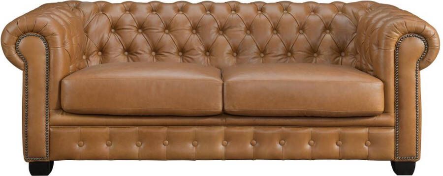 Vente-unique Chesterfield 3-zitsbank BRENTON 100% buffelleer Vintage caramel L 201 cm x H 73 cm x D 96 cm - Foto 3