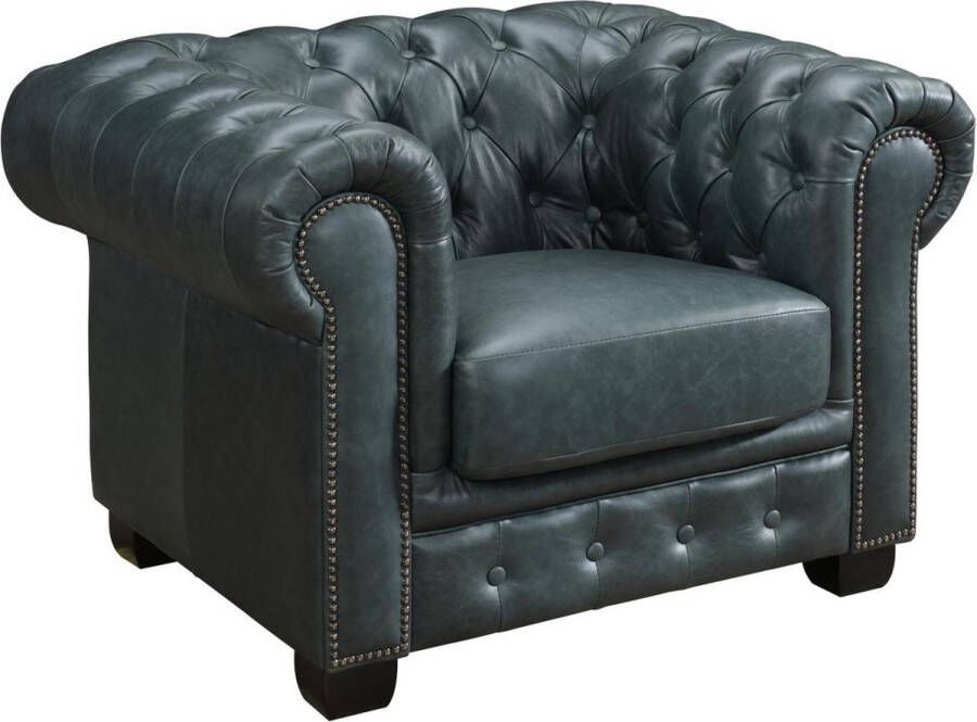 Vente-unique Chesterfield fauteuil BRENTON 100% buffelleer Spaans groen L 105 cm x H 73 cm x D 96 cm