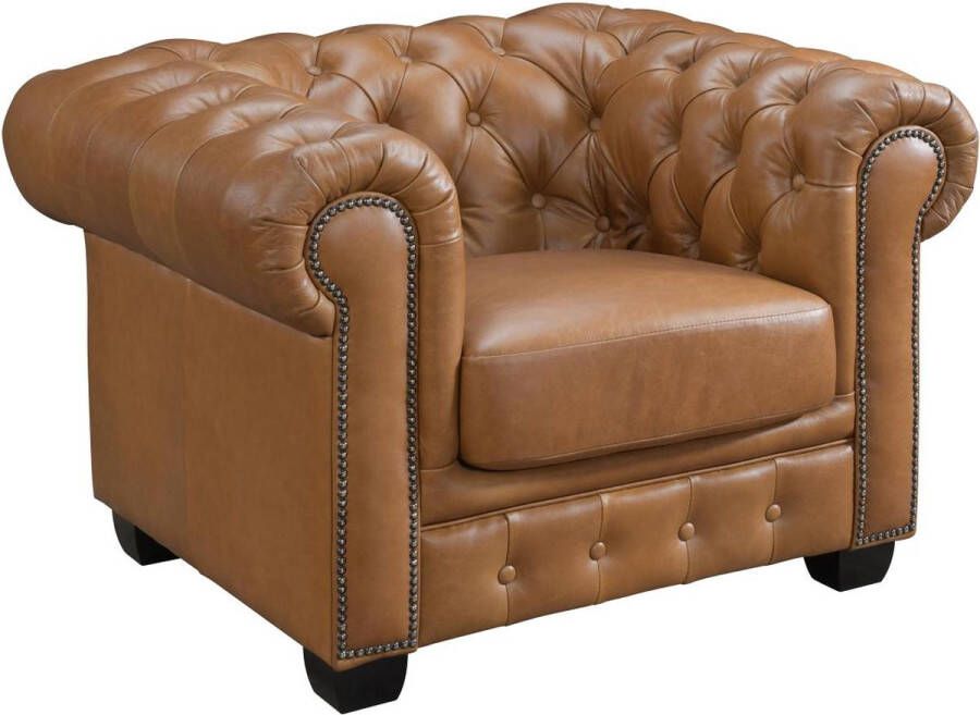 LINEA SOFA Chesterfield fauteuil BRENTON 100% buffelleer Vintage caramel L 105 cm x H 73 cm x D 96 cm