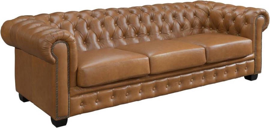 Vente-unique Chesterfield zitbank 4 plaatsen BRENTON 100% buffelleer Vintage caramel L 240 cm x H 73 cm x D 99 cm - Foto 2