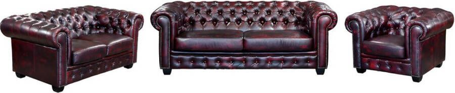 LINEA SOFA Driezits- en tweezitsbank en fauteuil Chesterfield BRENTON 100% buffelleer Cherry L 201 cm x H 73 cm x D 96 cm