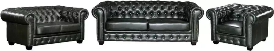 LINEA SOFA Driezits- en tweezitsbank en fauteuil Chesterfield BRENTON 100% buffelleer Keizergroen L 201 cm x H 73 cm x D 96 cm