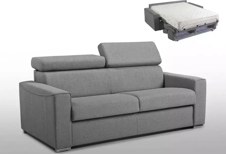 LINEA SOFA Driezits express bedbank VIZIR van stof grijs slaapafmeting 140 cm matras 18 cm L 196 cm x H 100 cm x D 94 cm - Foto 3